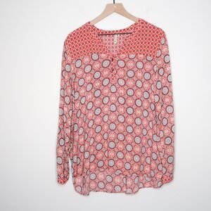 Red Camel Womens Henley Blouse Size Large‎ Pink Blue Boho Popover